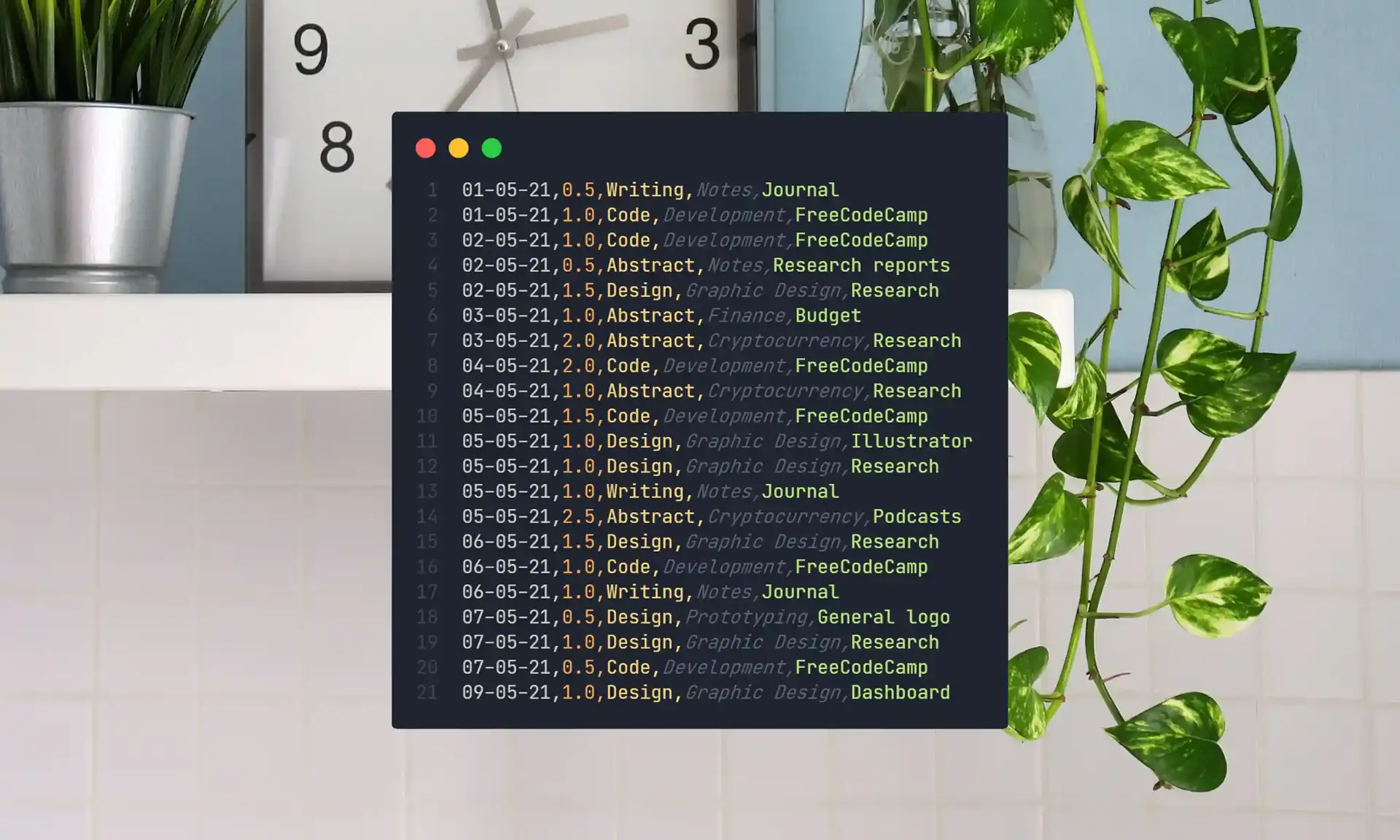 Mockup of time tracking digital code