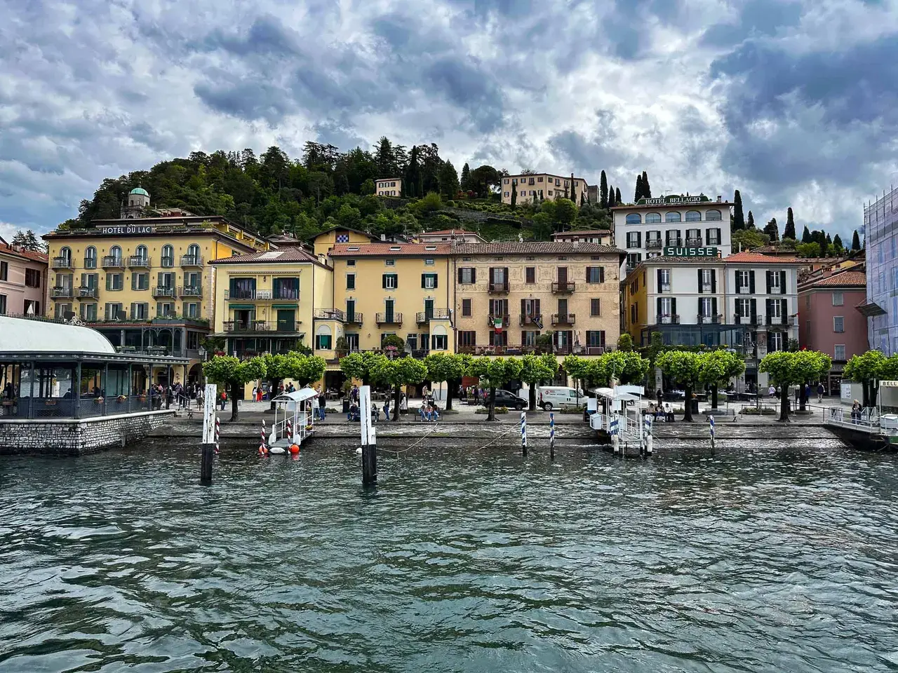 Colourful waterfront buildings along the lake