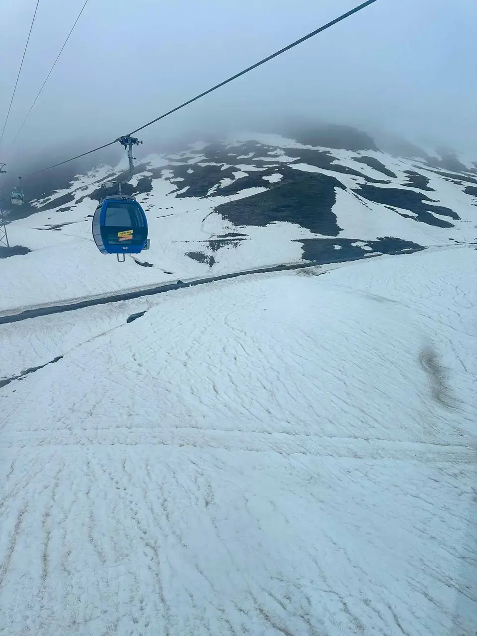 Snowfields on a high mountain slope