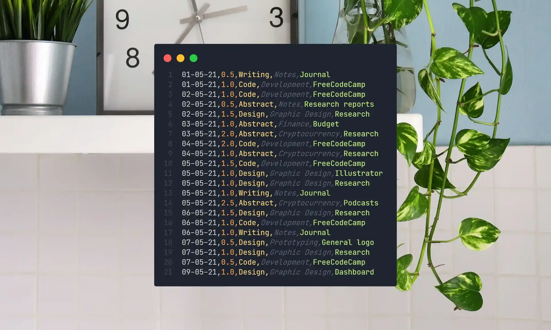 Mockup of time tracking digital code